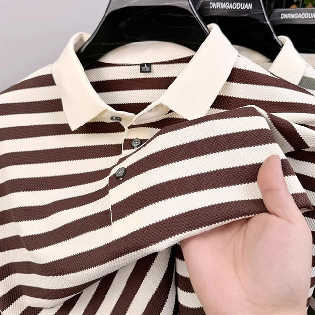 Summer Men's Short Sleeve Striped Polo Shirts Korean Fashion Casual Lapel Tee Shirt Man 2026 Golf Wear New Youth polos homme