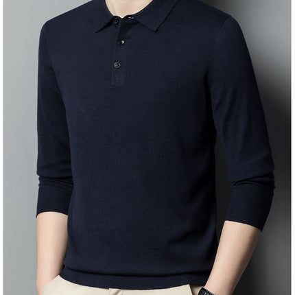 Worsted wool Men POLO Neck  Pullover Long Sleeve Lapel Sweaters Loose Warm Knitted Tops Spring Autumn New Style Men’s Clothing