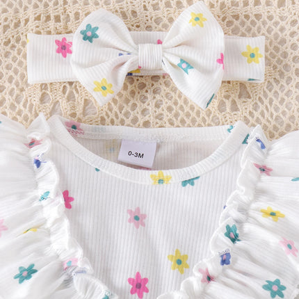 3PCS Autumn New Style 0-1 Year Old Newborn Girl Baby Sweet And Cute Printed Long-Sleeved Clothes + Socks Hair Bands