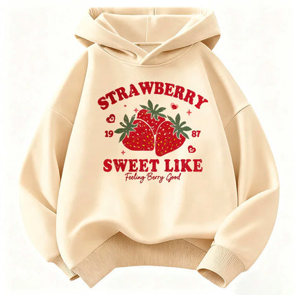 Kawaii Sweet Strawberry Design Printed Hooded Kids Children's Sweatshirt Cute Hoody for Boys Girls Autumn Spring Casual Hoodies