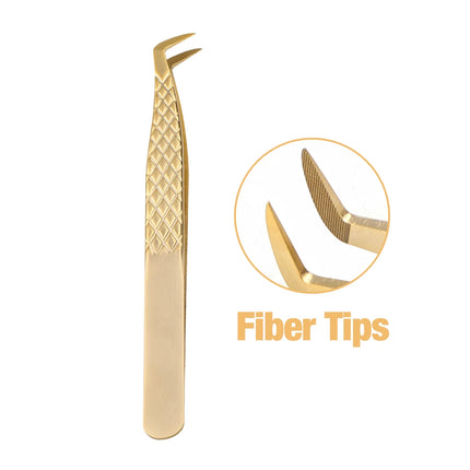 Gemerry  Eyelash Extension Tweezers With Fiber Tips Golden Stainless Steel High Precision Tweezer for Volume Fans Makeup Tools