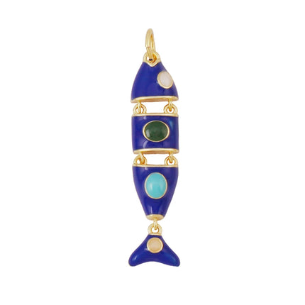Enamel Fish Bone Squid Marine Sea Dalphin Charm Pendant,18K Real Gold Silver Plated Zircon Jewelry Finding Supplies S87 S75