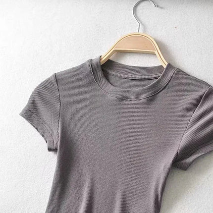 Summer Sexy Women's O-neck Short-sleeve T-shirt Slim Elastic Skinny Crop Tops