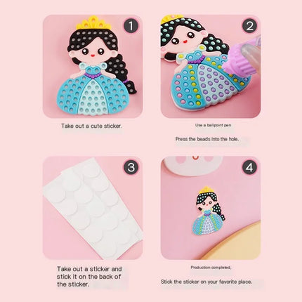 DIY Handmade Beads Pen Set Creative Princess Rainbow Bow Sticker Production Girls Toy Kit for Kids Gift