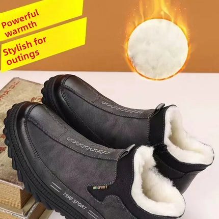 Men's Winter Casual Shoes Thickened Fleece Lined Waterproof Leather Surface Warm Wear Resistant Work Shoes Slip on round Toe