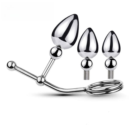 Removable Anal Butt Plug with Adjustable Penis Ring Metal Sexy Detachable Anal Plug Steel Single Double Ball Adult Toys for Men