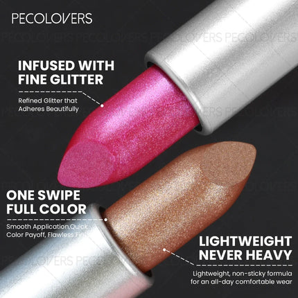 1PC Shiny Metallic Lipstick - Pearlescent Lip Gloss, Suitable for All Skin Types, High Pigmentation, Mild Formula, New Year Gift