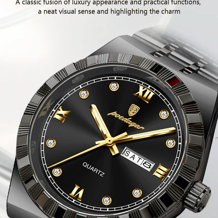 POEDAGAR Business Men's Watches Waterproof Luminous Week Date Fashion Men's Wristwatch Stainless Steel Quartz Watch For Men Reloj