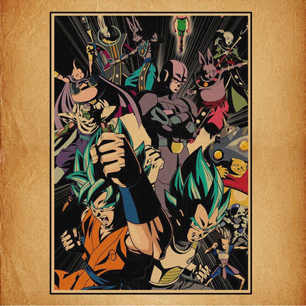 Japanese Surrounding Anime Retro Dragon Ball Poster Goku Gohan Vegeta Piccolo Friza Canvas Painting Print Wall Art Children Gift