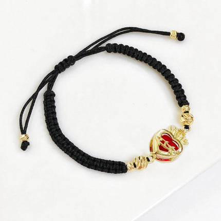 Red/Black Rope Braided Sacred Heart Shaped Crystal Cross Bracelet Classic for Men Women Lucky Religious Jewelry Party Gift
