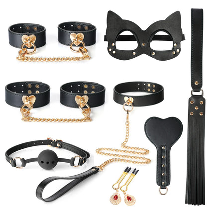 Exquisite Gift Box Leather 8 PCS BDSM Bondage Set With Case Adult Sex Games Restraints Kit Exotic Bondage Gear For Couples 18+