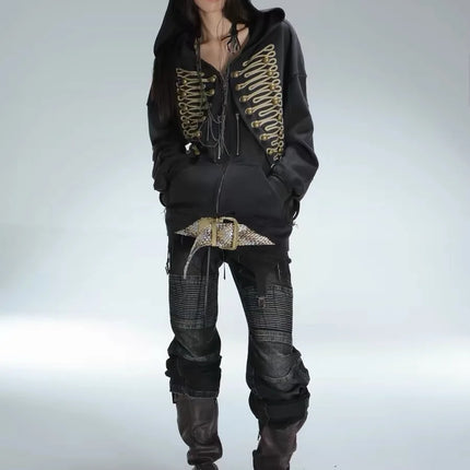 Fashionable American retro y2k street trend Harajuku 2026 new Napoleonic style hoodie and hooded jacket for both men and women