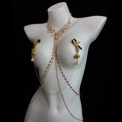 Golden Purple Bell Nipple Clamps Body Chain with Tassel Gemstone Waist Chain 5 Styles Women's Sexy Accessories Adult Sex Toys