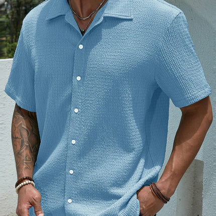 Men's casual shirts, short-sleeved men's shirts, summer clothes, pleated fabrics, light and breathable, suitable for queuing for