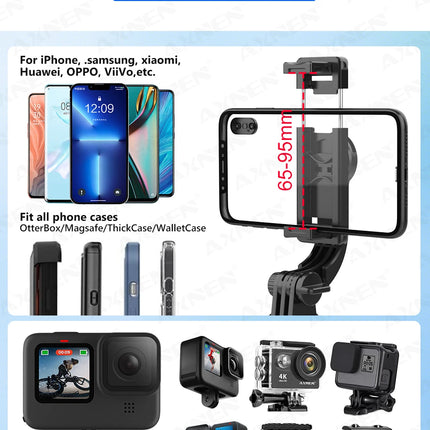 Selfie Stick Tripod with Detachable Bluetooth Remote, 360° Rotation,Extendable Pole, Fill Light Option, for iPhone Android Phone