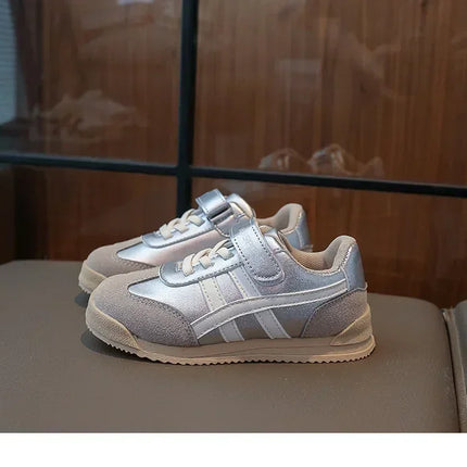 Children Sports Shoes Color Block Sewing Thread Hook Loop Round Toe Soft Soled Thick Flat Shoes Breathable Comfortable Non Slip