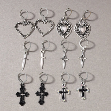 Aihua 12pcs Fashion Silver Color Heart Drop Earrings Set for Women Teens Simple Cross Pendant Dangle Earring Y2K Party Jewelry