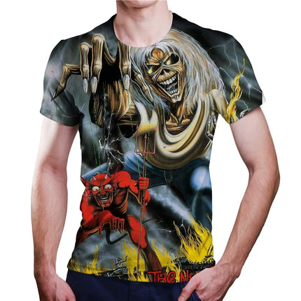 Heavy metal rock 3D men's T-shirt, Harajuku casual street clothing, hip-hop, large size, 2024