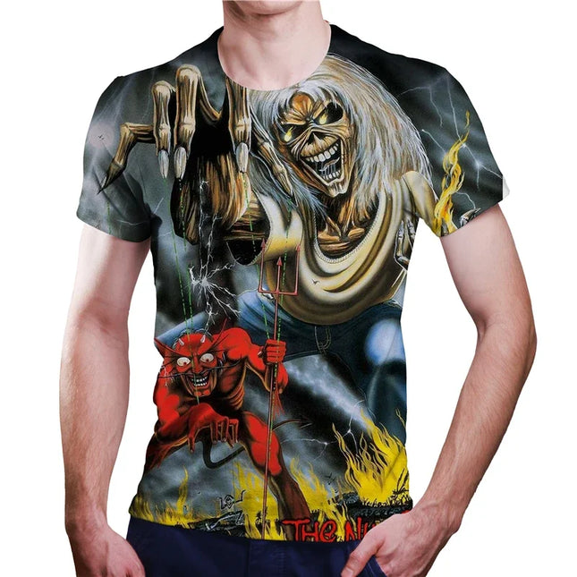 Heavy metal rock 3D men's T-shirt, Harajuku casual street clothing, hip-hop, large size, 2024