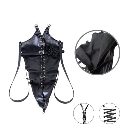 Sexy Lace-up Leather Bondage Handcuff Glove with Flexible Full Arm Cover Wrap Bag for Couple Adult Romantic Fun Sex Toys