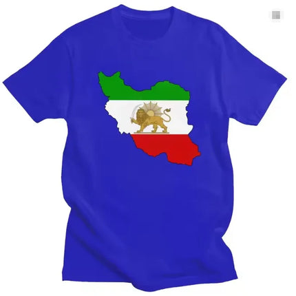 New Flag of Iran Map T Shirts Lion and Sun Tees  Short Sleeve Cotton Tshirts T-shirt Casual Slim Clothing