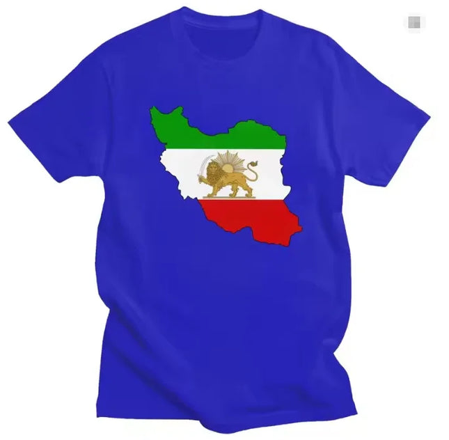 New Flag of Iran Map T Shirts Lion and Sun Tees Short Sleeve Cotton T-shirts T-shirt Casual Slim Clothing