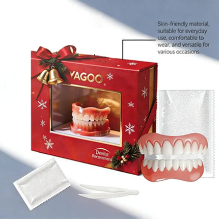 Natural Silicone Denture Kit - Full Set Upper Lower Fake Teeth, Instant Confident Smile Veneers for Men & Women Oral Care