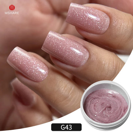 MSHARE 50g Shimmer Pink White Acrylic Gel TPO Free Glitter Shiny Extension Acryl Hard Gel Nails Sculpting Construction