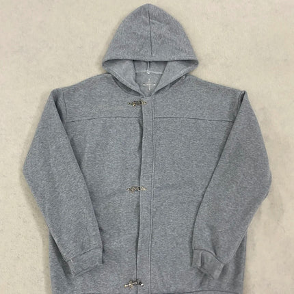 2026 New Retro Y2K Dark Punk Gothic Metal Buckle Zipper Solid Color Hoodie Street Trendy Fashion Versatile Personalized Leisure