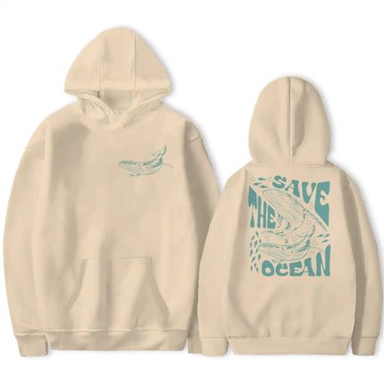 Save The Ocean Vintage Shark Hoodie 90s Graphic Sweatshirts Ocean Pullover Marine Life Whale Hoodies For Women Men Gifts