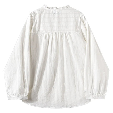 Solid Shirt Women Spring Ruffles Embroidery Lace Decoration Japan Style Long Sleeve Sweet Lovely Loose All-match Single Breasted