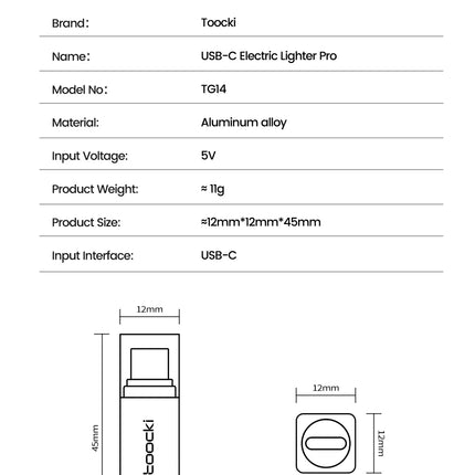 Toocki TG13/14 Type-C Mini Electric Lighter Plug&Play Blow to Light Mobile Cigarette Lighter Flameless Windproof Fast Ignition
