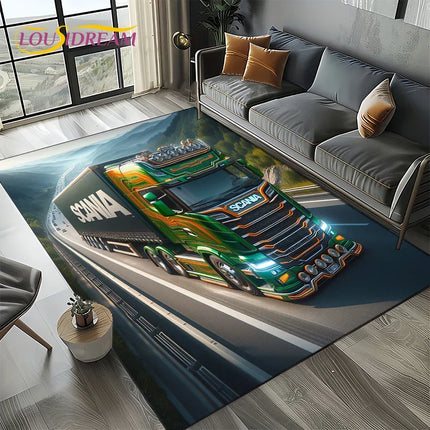 2025 New 3D S-Scania Top Class Truck Lorry Cartoon Rug Carpet for Living Room Bedroom Home Decor, Floor Mat Non-slip Sofa Doormat