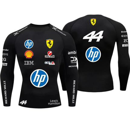 2026 Ferrari Men's Tight T-shirt, Hamilton 44, Outdoor Sports, Racing, Fast Drying, Charles Leclerc 16, Elastic, Long Sleeved