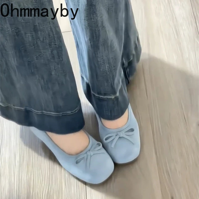 Spring Autumn Internal Elevation Women Mary Jane Shoes Ladies Outdoor Comfort Slip On Women's Butterfly-knot Ballet Shoes
