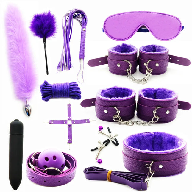 Adult Game Sex Products BDSM Bondage Set Metal Anal Plug Fox Tail Handcuffs Whip Gag Sex Shop Erotic Sex Toys For Couples Women