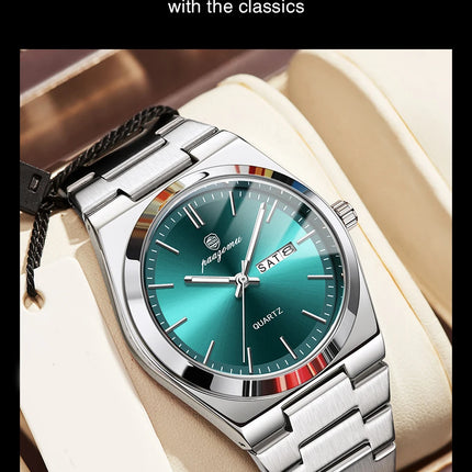 PAAZOMU Luxury Quartz Men's Wristwatch Sport Men Watches Waterproof Luminous Date Week Stainless Steel Men's Watch Male Reloj+box