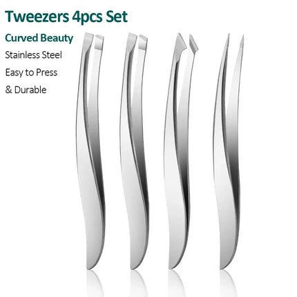 4 pcs/set New Arrival Professional Stainless Steel Tweezer Eyebrow Face Nose Hair Clip Remover Tool Clip