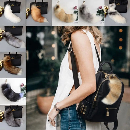 Creaative Faux Fur Fake Fox Tail Pendant Animal Tail Soft Fox Tail Keychain with Metal Clasp Fox Tail Key Ring Bag Decoration