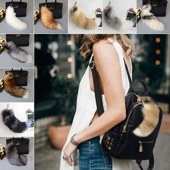 Creaative Faux Fur Fake Fox Tail Pendant Animal Tail Soft Fox Tail Keychain with Metal Clasp Fox Tail Key Ring Bag Decoration