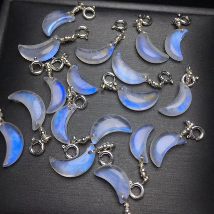 1 Pc Fengbaowu Natural Blue Moonstone Moon Pendant 925 Sterling Silver Reiki Healing Stone Jewelry Gift DIY Accessories