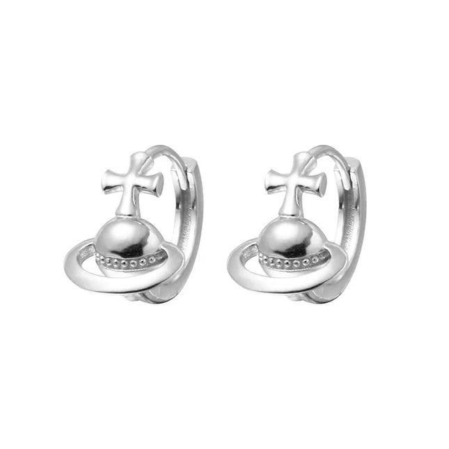 1Pair Korean Style Cross Cosmic Planet Saturn Stud Earrings Vintage Metal Earrings For Women Wedding Party Fashion Jewelry Gift
