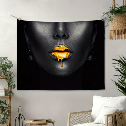 A lady wearing yellow lipstick Digital printing polyester wall tapestry suitable for use in living rooms bedrooms bars and party