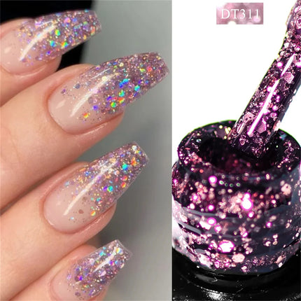 7pcs Glitter Gel Nail Polish Set Gold Silver Red Sparkling Sequins Soak Off UV Gel Varnish Nail Supplies Manicure DIY Art Design