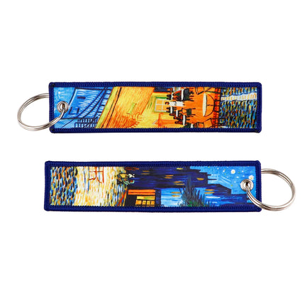 Japanese Van Gogh Art Waves Key Tag Keychains Women Koi Fish Keychain for Car Motorcycles Keys Keyring Men Holder Jewelry Gifts