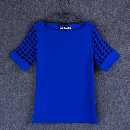 Summer Fashion Women Blouses & Shirts Hollow Out Sleeve Slash Neck Chiffon Blouse Plus Size 5XL