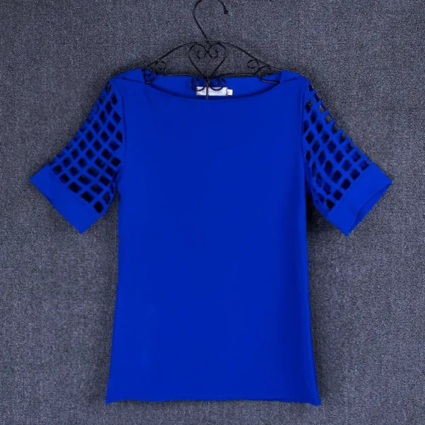 Summer Fashion Women Blouses & Shirts Hollow Out Sleeve Slash Neck Chiffon Blouse Plus Size 5XL