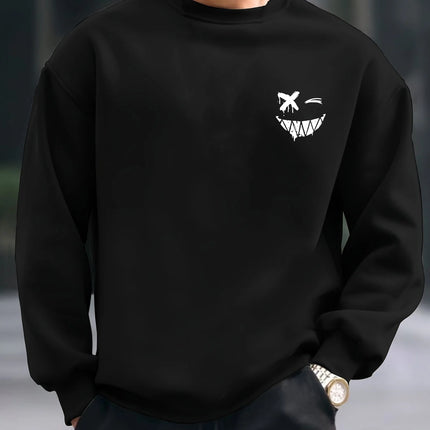 Men's autumn and winter fashionable casual loose smiling face graphic printed long sleeved round neck sweatshirt