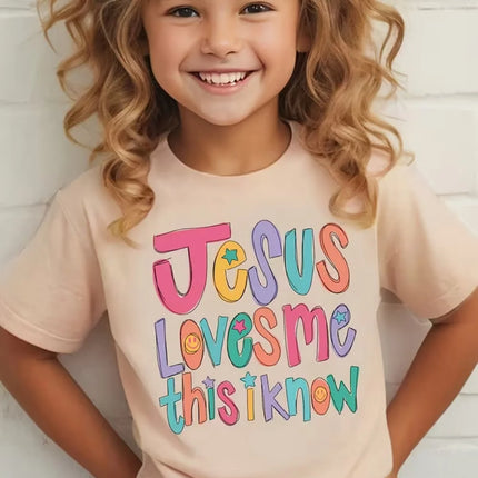 Jesus Loves Me Print Kids T-Shirt Colorful Letter Print Casual Boys Girls Short Sleeve Round Neck T-shirt Funny Tops for Children