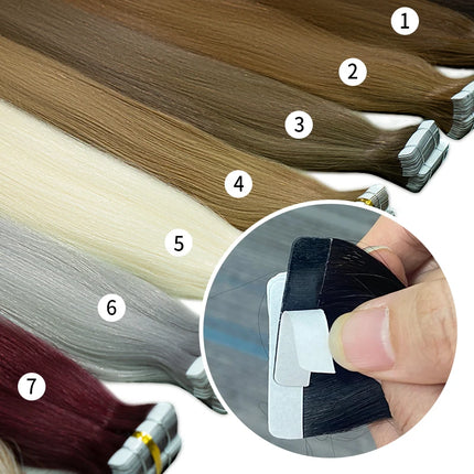 European Double Drawn Russian Human Hair Tape Hair Extension, High Quality Natural Remy Tape In Hair Extension